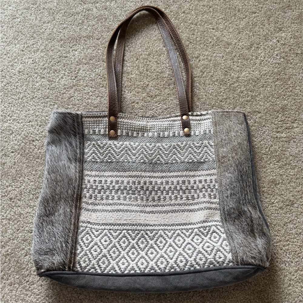 Myra Bag Gray and Brown Patterned Tote